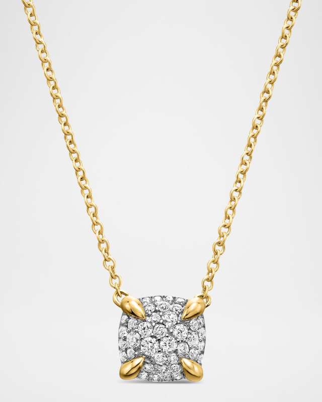 Chatelaine Pendant Necklace in 18K Yellow Gold with Full Pave Diamonds, 7mm